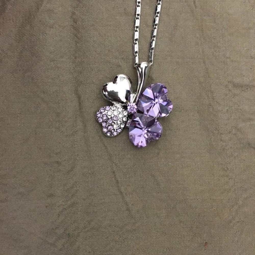 Purple Swarovski Elements clover flower necklace